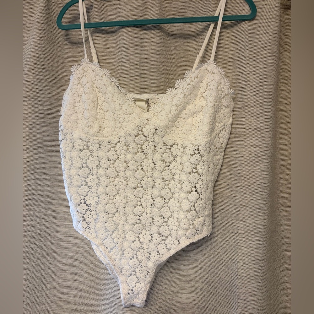 H&M White Crochet Lace Bodysuit